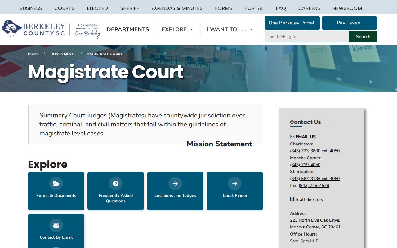 Berkeley County Magistrate court information for bench warrant questions