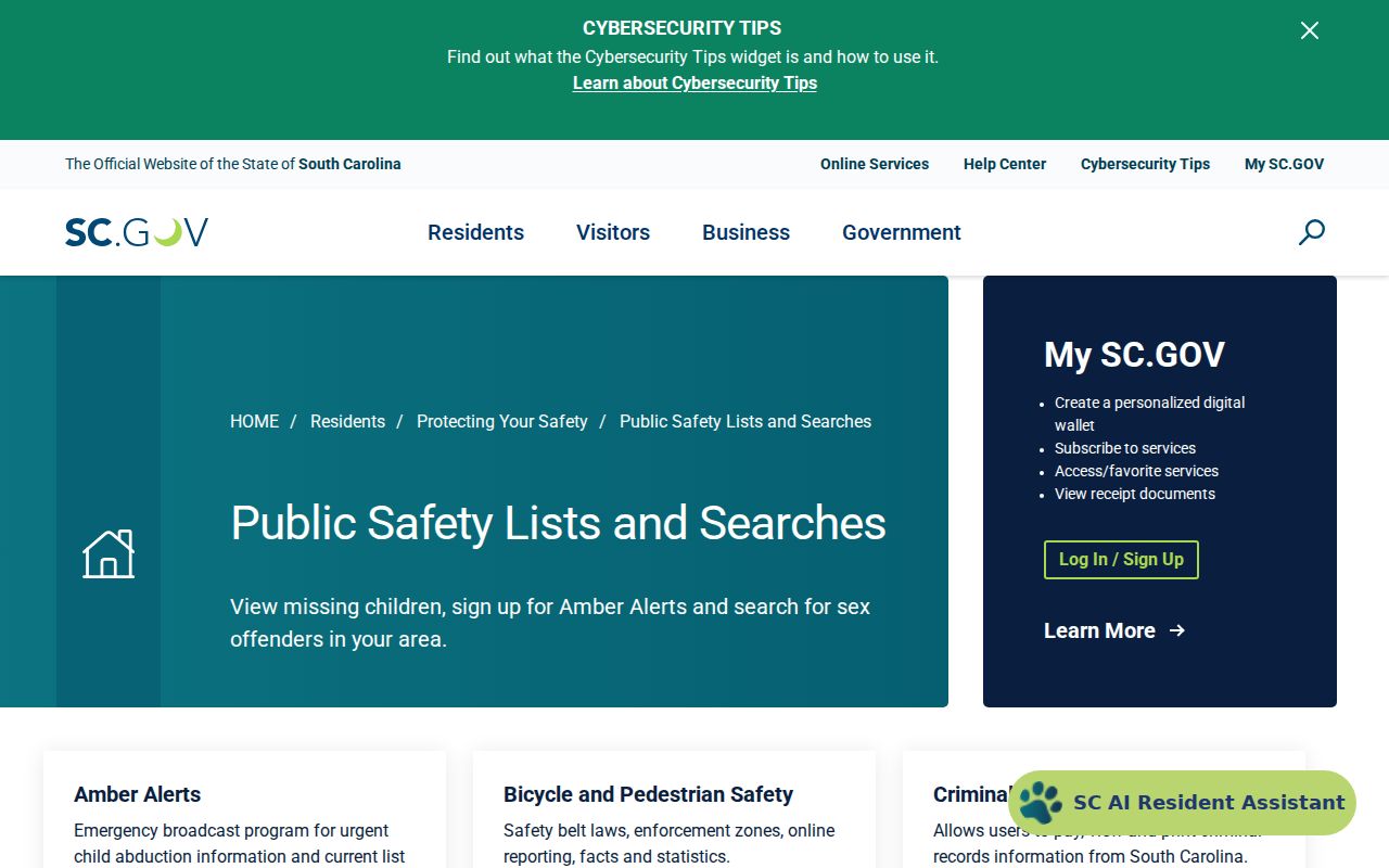 Berkeley County Most Wanted guide linking to South Carolina public safety lists
