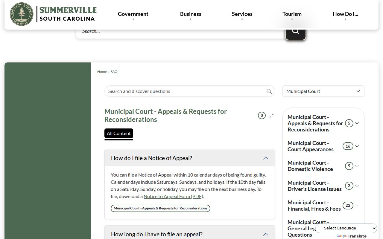 Summerville warrant records route through the town Warrant Division