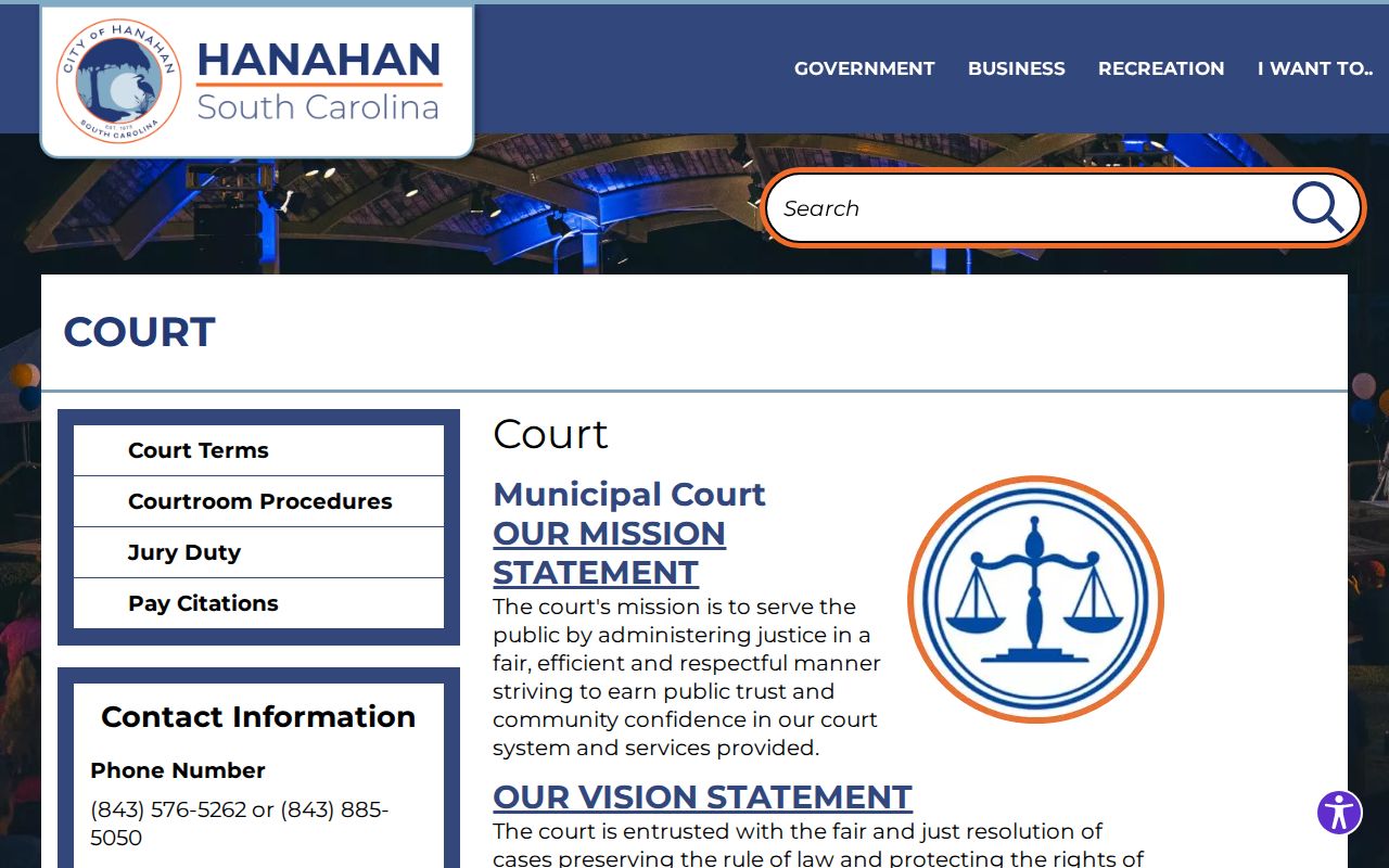 Hanahan Municipal Court Wednesday sessions and warrant record contacts