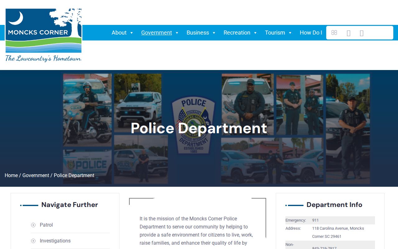 Moncks Corner warrant records and Town Police service, administration, and records contacts