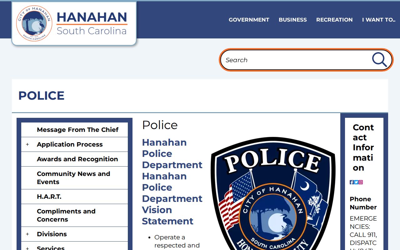 Hanahan police and court offices for city warrant questions